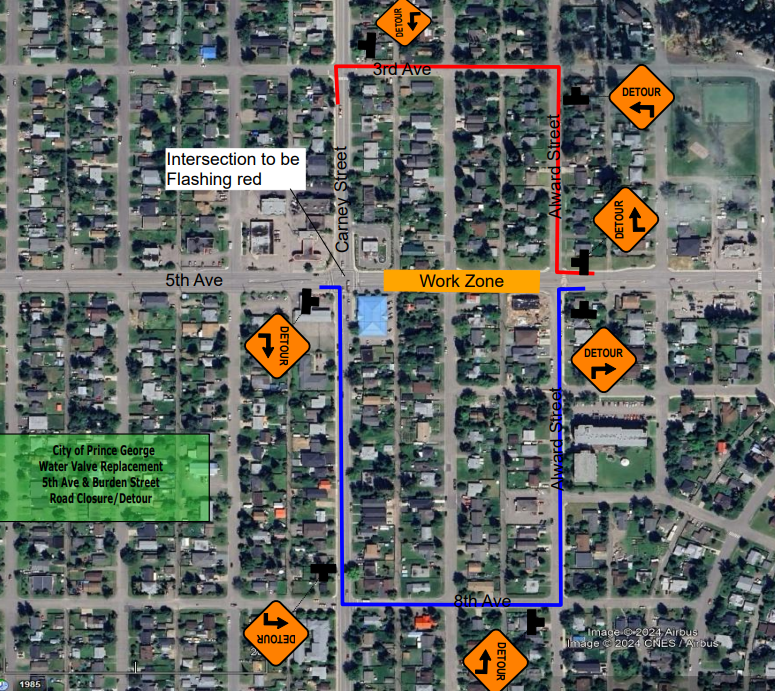 birdseye map showing the redirection of traffic from 5th Avenue