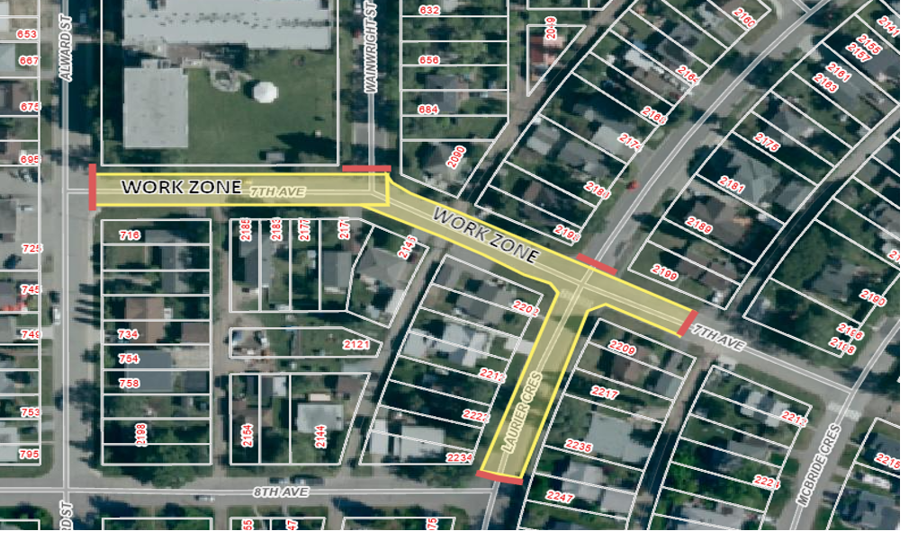 a birdseye view map of the work zone on 7th Avenue