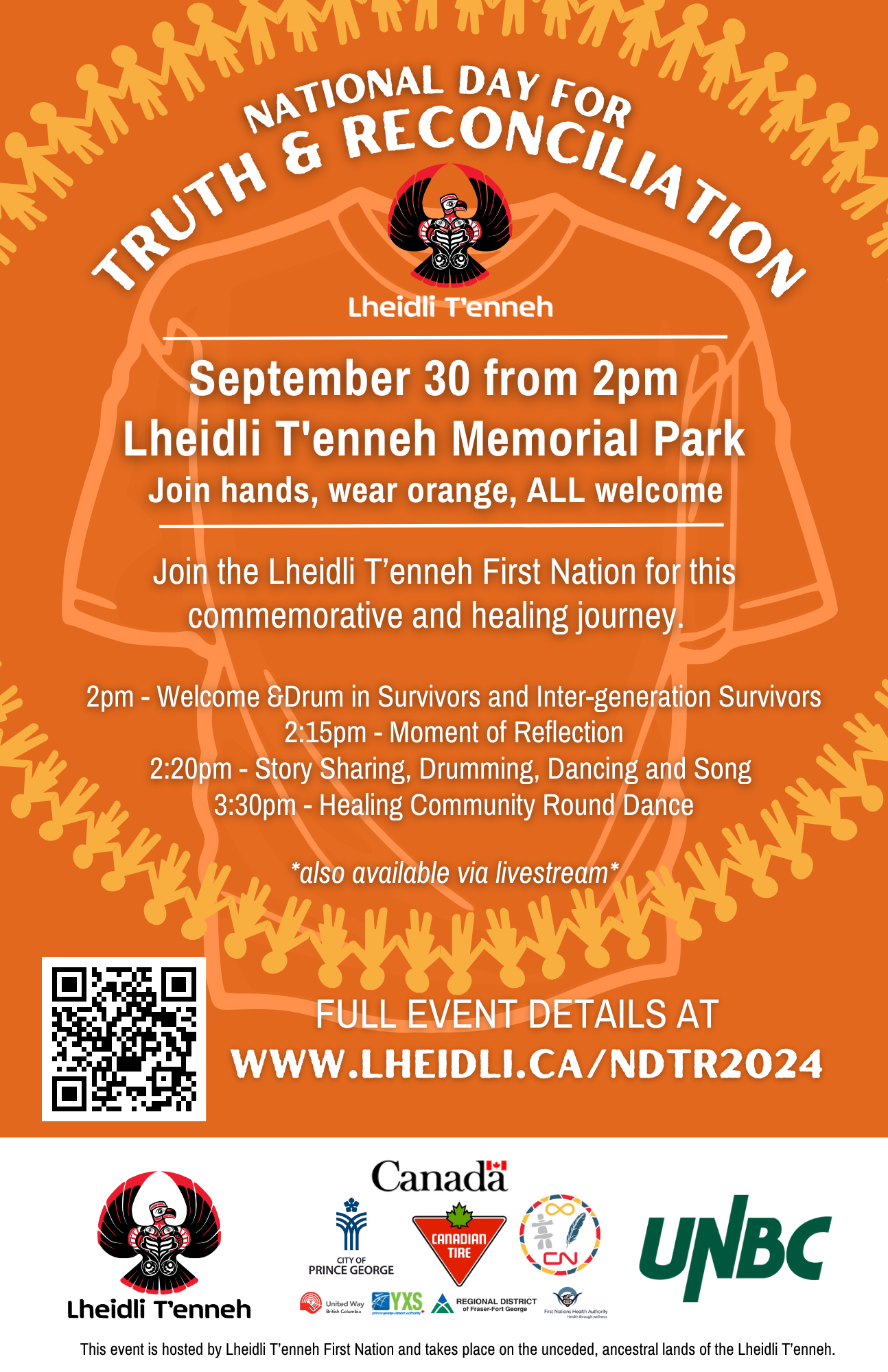 Poster promoting National Day for Truth and Reconciliation, Sept 30 at Lheidli T'enneh Memorial Park