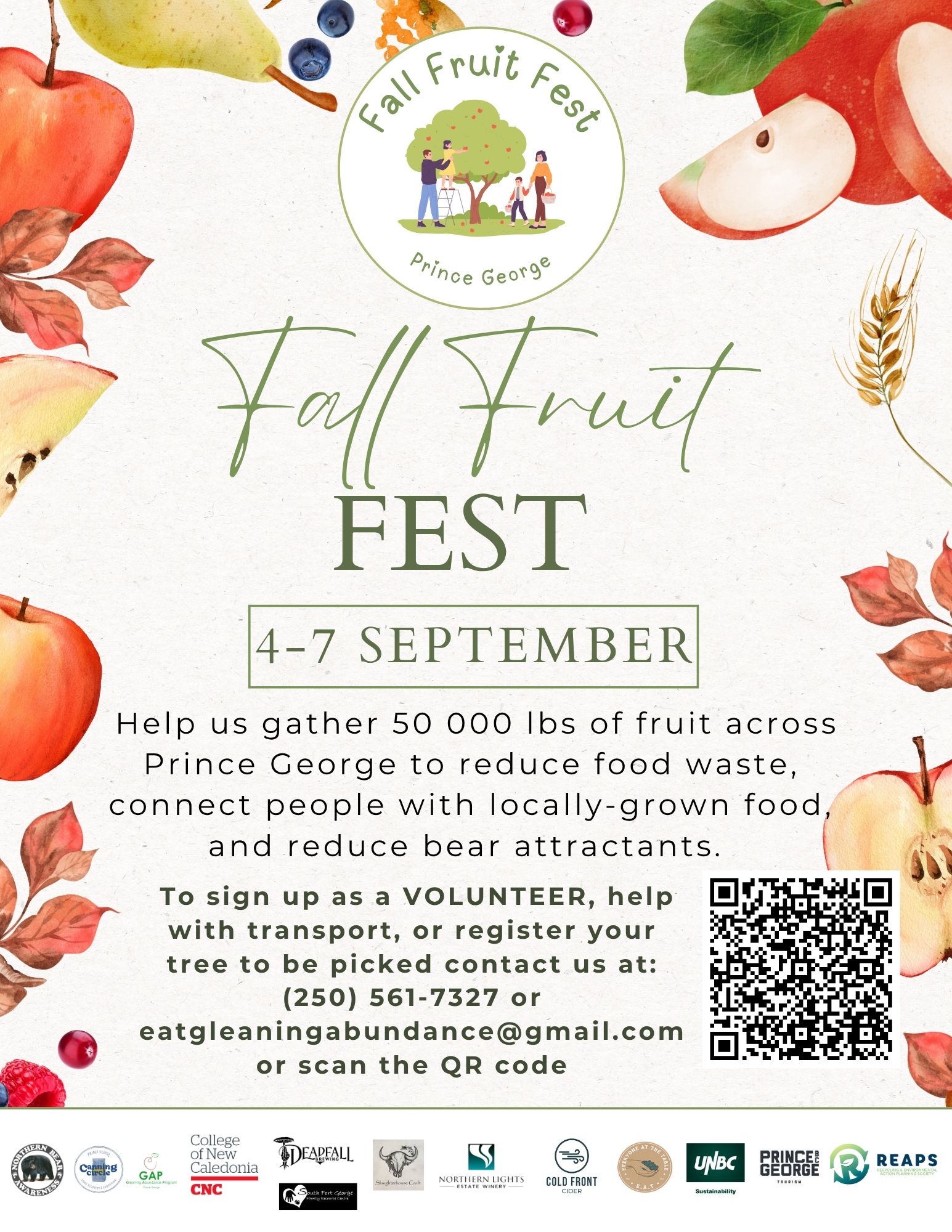Images of fruit and information about Fall Fruit Fest, taking place from September 4 to 7.