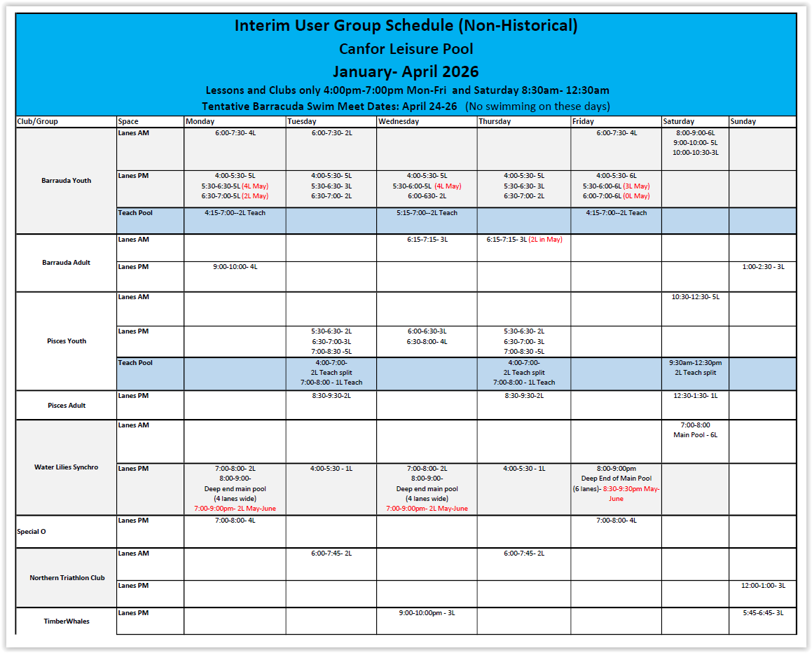 Usergroup Schedule - January - April 2026