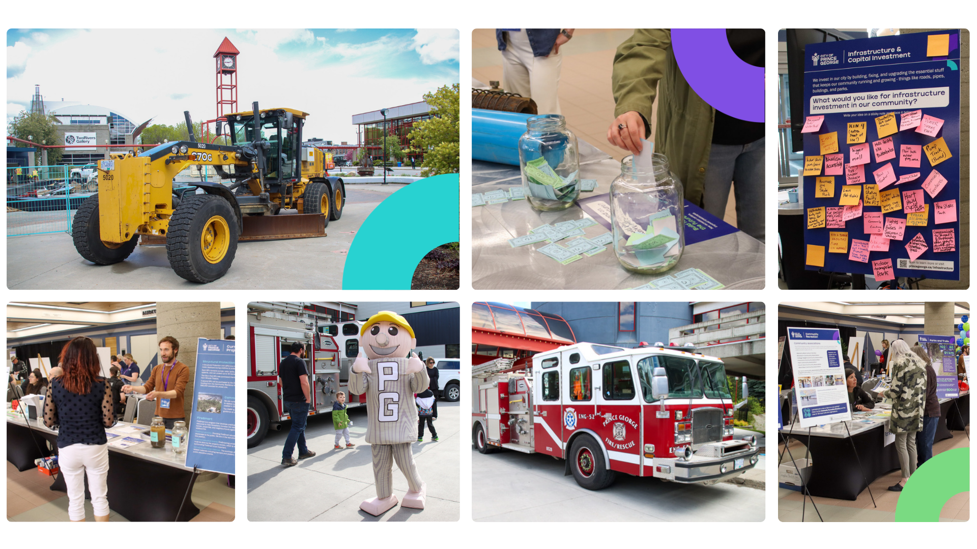 A collage of photos from CityFest including the Mr PG mascot, firetruck and plow, engagement activities, and informational booths