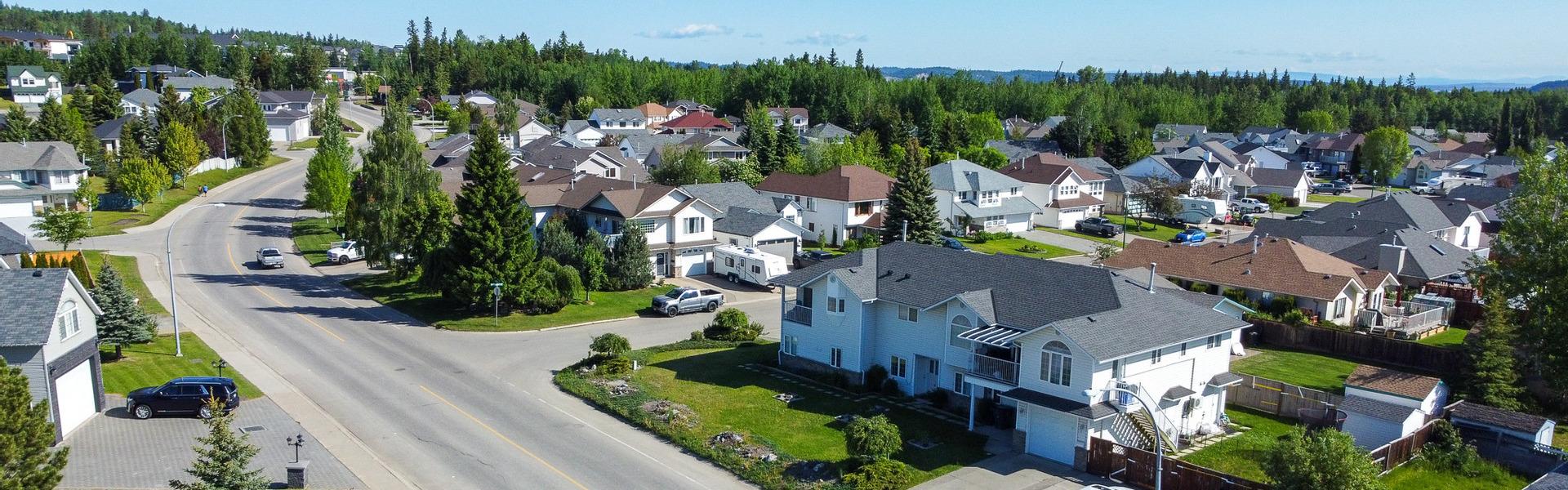 Aerial view of a residential neighbourhood.