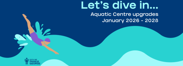 Graphic image of a person diving into waves. Graphic text reads Let's dive in... Aquatic Centre upgrades January 2026 - 2028