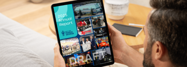 A man holding a tablet with the 2025 Annual Report draft on screen