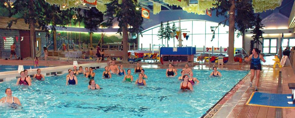 An Aquafit class taking place at the Prince George Aquatic centre's main pool.