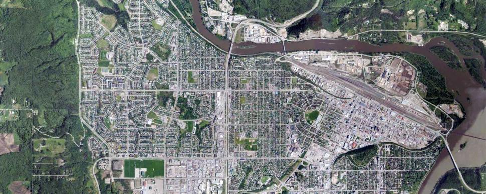 A satellite map of Prince George.