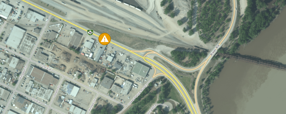 birdseye map showing the watermain break area on 1st ave
