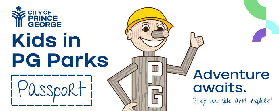 Mr PG giving a thumbs up. Text Reads: Kids in PG Parks Passport. Adventure awaits. Step outside and explore!