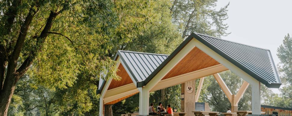 covered picnic structure pavilion at lheidli tenneh memorial park