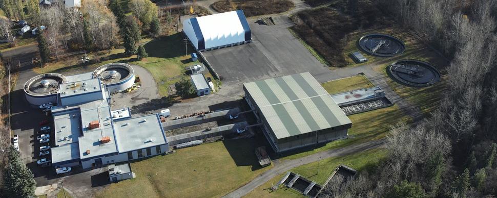 Aerial view of the Wastewater Treatment Centre showing all the buildings that make up the wastewater facility