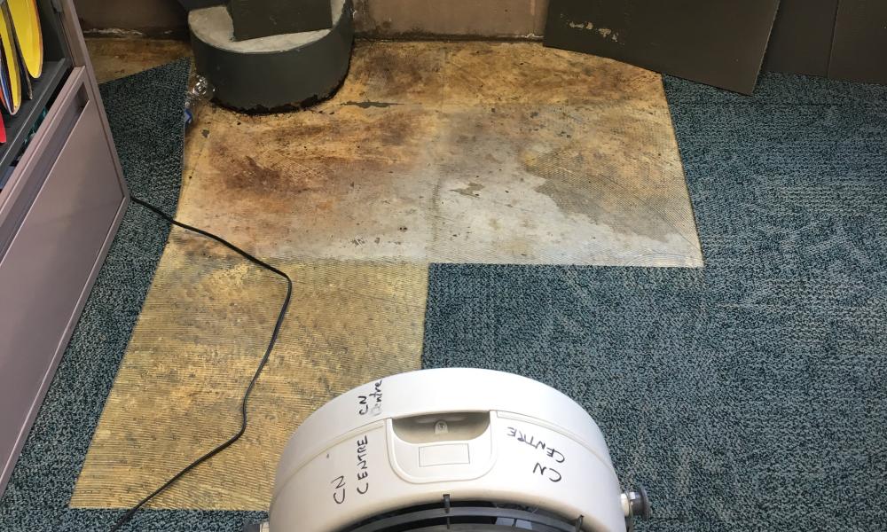Water leaking through exterior wall at the CN Centre causing carpet damage in the offices