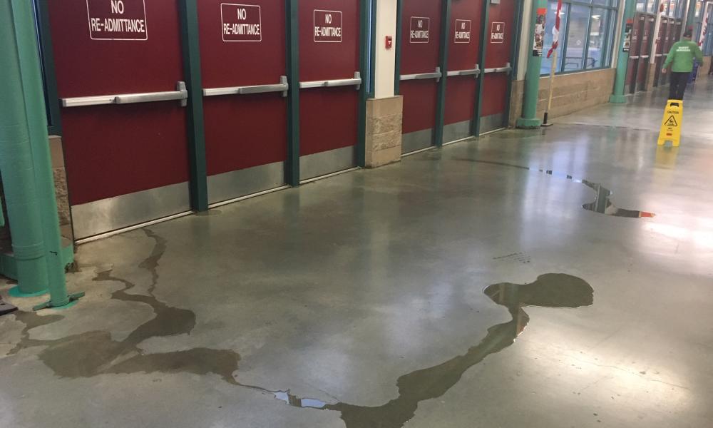 Water leaking through exterior doors at the CN Centre into the concourse