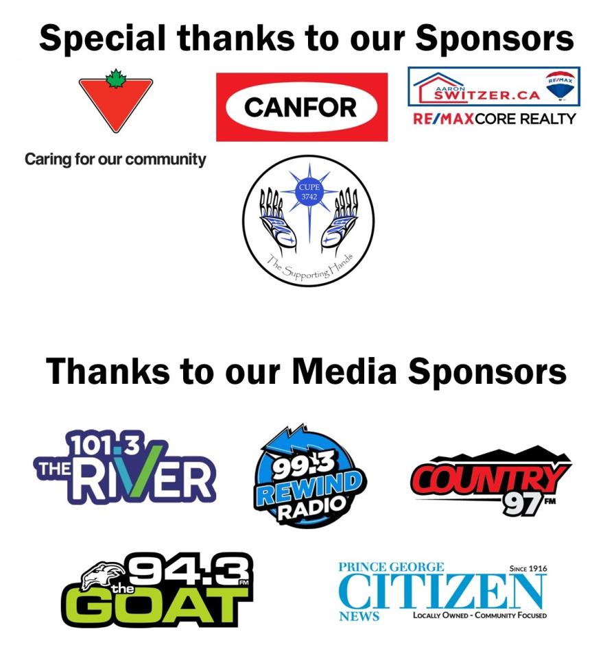 Logos for Canadian Tire, Canfor, Aaron Switzer Realty, and CUPE 3742